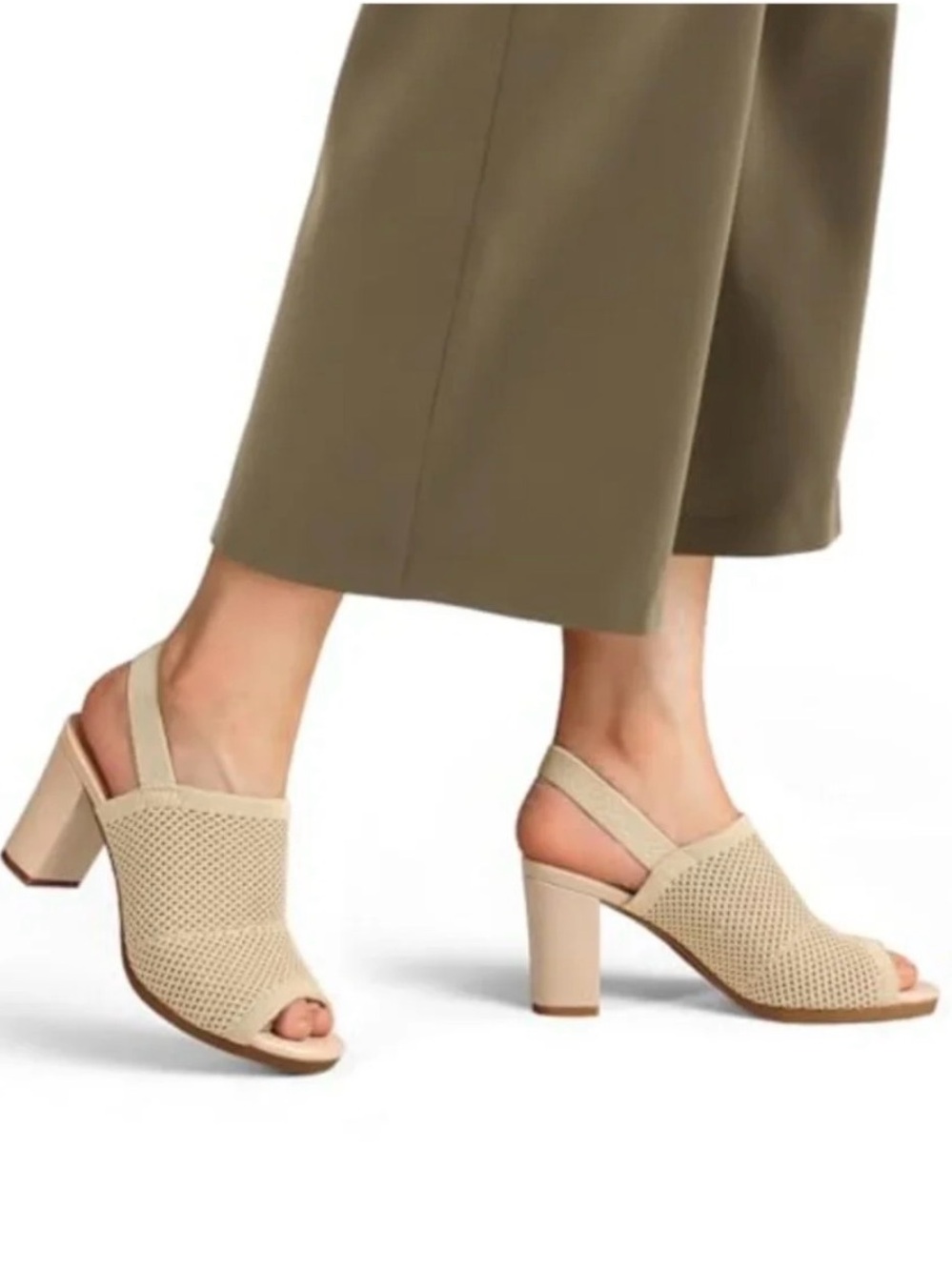 mysoft Women's Knit Peep Toe Sandals Elastic Slingback Chunky Block Heels 11